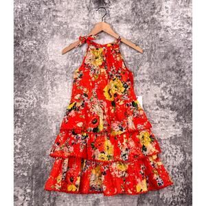 New Zimmermann Girls Dress 10 Red Floral Tiered Cotton Woven